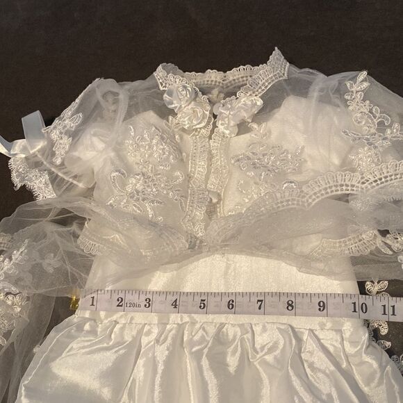 Baby Infant Girls Ivory Long Party Christening Gown with Bonnet 12-18 months NEW - Picture 12 of 14